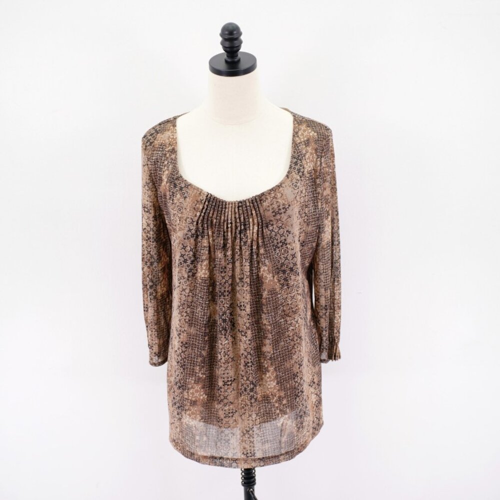 Liz Claiborne Brown Boat Neck W/ Undershirt Blouse Top XL Animal Print Nylon Lon